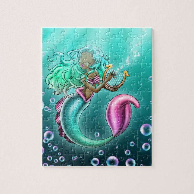 African American Mermaid and Harp Jigsaw Puzzle (Vertical)