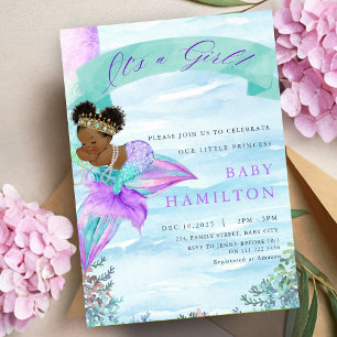 African American Mermaid Baby Shower Invitation