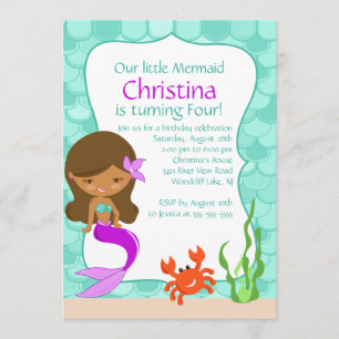 African American Mermaid Birthday Invitation