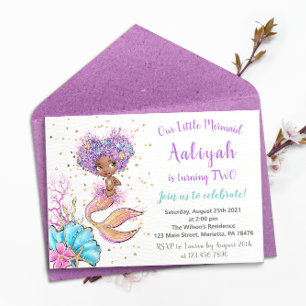 African American Mermaid Birthday Invitation