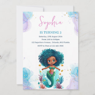 African American Mermaid Birthday Invitation