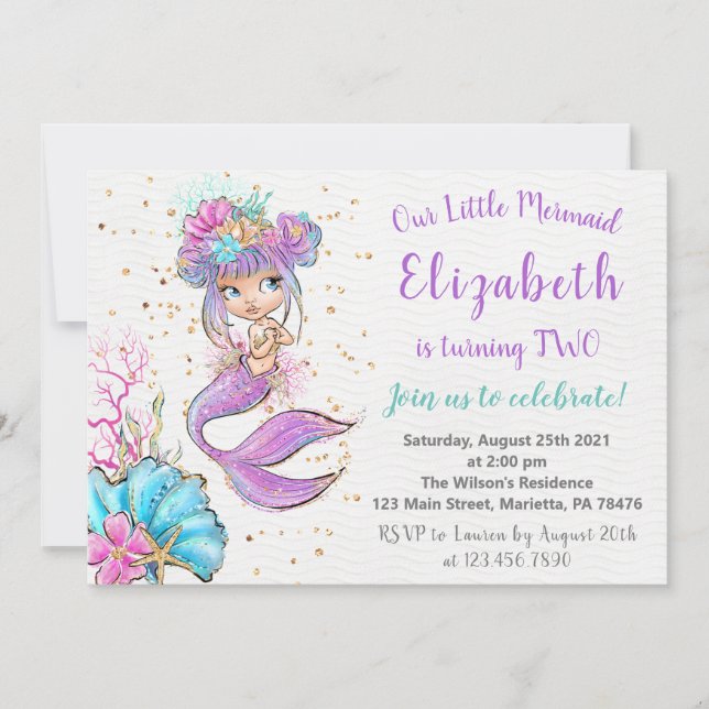 African American Mermaid Birthday Invitation (Front)