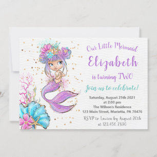 African American Mermaid Birthday Invitation