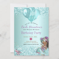 African American Mermaid Birthday Party Invitation