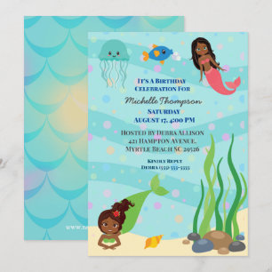 African American Mermaid Birthday Party  Invitation