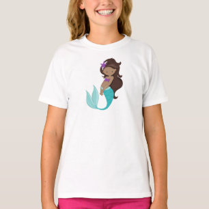 African American Mermaid, Brown Hair, Starfish T-Shirt