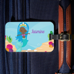 African American Mermaid Cute Custom Kids Luggage Tag