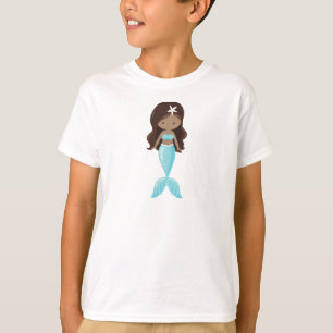 African American Mermaid, Cute Mermaid, Blue Tail T-Shirt