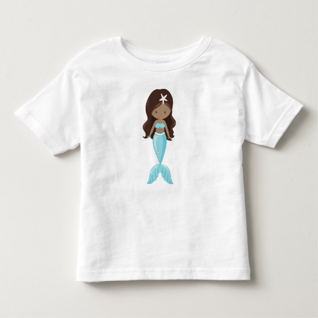 African American Mermaid, Cute Mermaid, Blue Tail Toddler T-Shirt (Front)