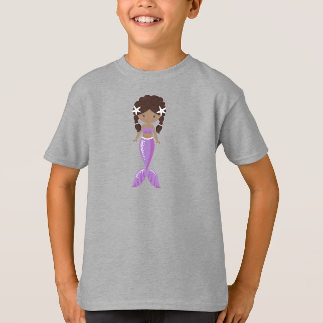 African American Mermaid, Cute Mermaid, Tail T-Shirt (Front)
