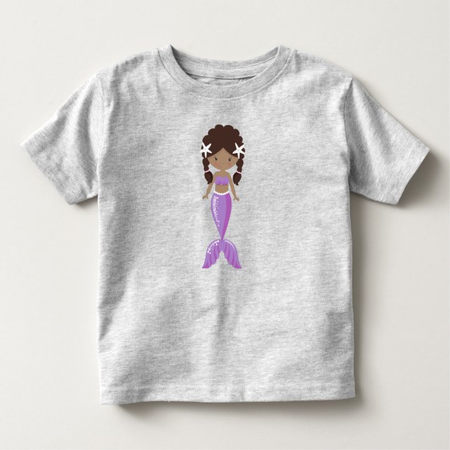 African American Mermaid, Cute Mermaid, Tail Toddler T-Shirt (Front)
