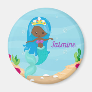 African American Mermaid Girl Cute Custom Kids Magnet