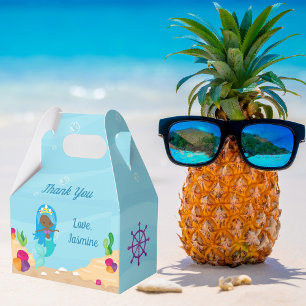 African American Mermaid Girl Kids Birthday Party Favour Box