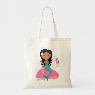 African American mermaid girl starfish seahorse Tote Bag