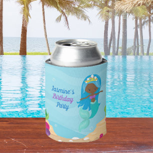 African American Mermaid Girls Birthday Party Can Cooler
