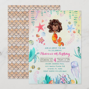 African American Mermaid Party Invitation