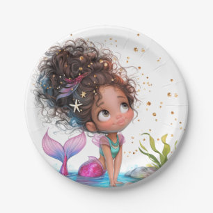 African American Mermaid Party Paper Plate
