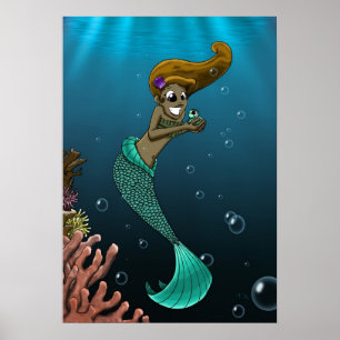 African American Mermaid Poster