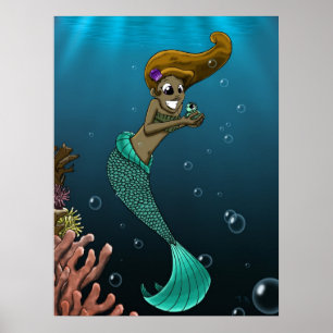 African American Mermaid Poster