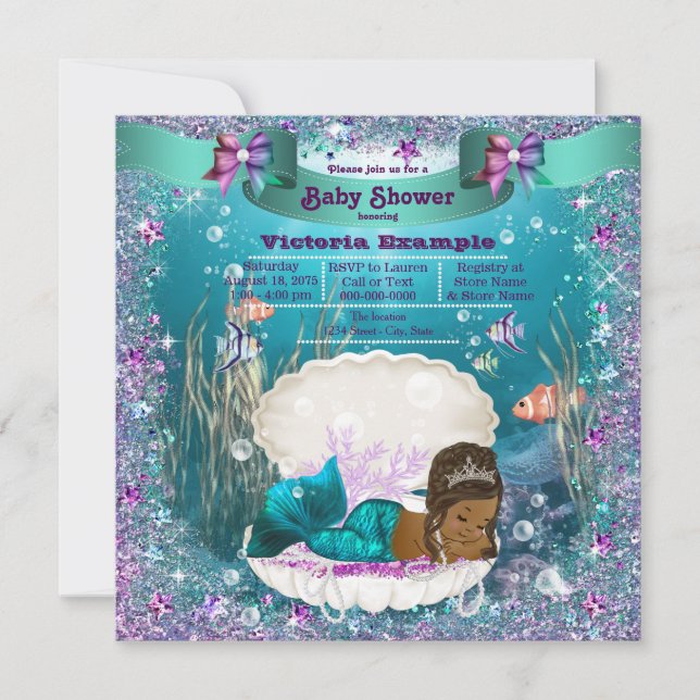 African American Mermaid Princess Baby Shower Invitation (Front)