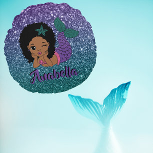 African American Mermaid Round Cushion