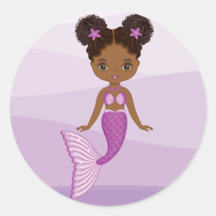 African American Mermaid Round Sticker