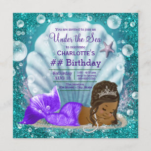 African American Mermaid Under the Sea Birthday Invitation