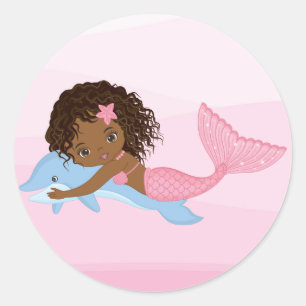 African American Mermaid with Dolphin Sticker