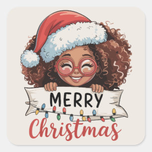 African American Merry Christmas African Black  Square Sticker