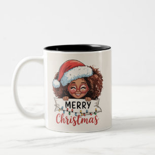 African American Merry Christmas African Black Two-Tone Coffee Mug