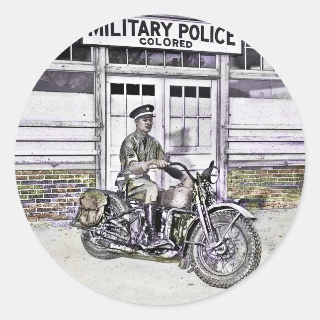 African American Military Policeman WWII Classic Round Sticker (Front)