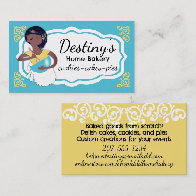 African American mixing bowl woman baking bakery Business Card (Front/Back)