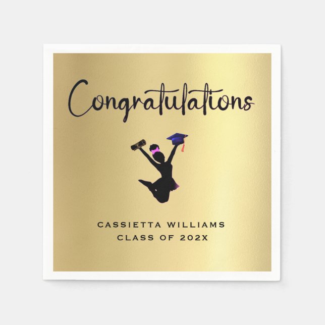 African American Modern Gold Graduation Napkin (Front)