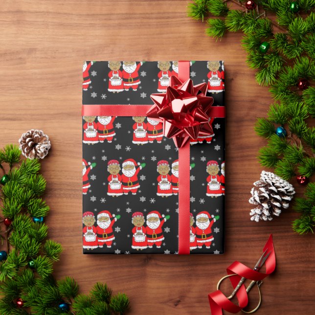 African-American Mr and Mrs Santa Claus Christmas  Wrapping Paper (Holiday Gift)