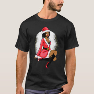 African American Mrs Claus Black Christmas Graphic T-Shirt