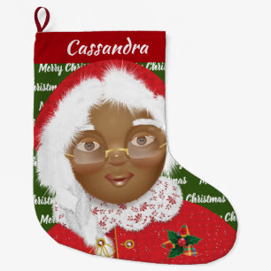 African American Mrs Claus Girl Christmas Holiday Large Christmas Stocking