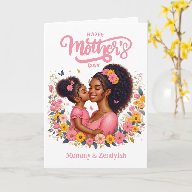 African American Mum & Daughter Happy Mother's Day Card (Yellow Flower)