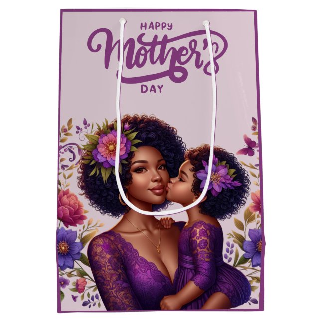 African American Mum & Daughter Happy Mother's Day Medium Gift Bag (Back)