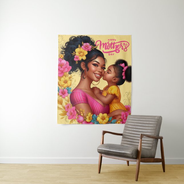 African American Mum & Daughter Happy Mother's Day Tapestry (In Situ)