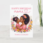 African American Mum & Daughter Pink Birthday Card<br><div class="desc">Happy Birthday to the Queen! Capture the essence of love with our stunning pink floral filigree birthday card. Featuring a heartwarming illustration of a African American mum and her adorable toddler daughter, dressed in matching pink outfits, sharing a sweet kiss on the cheek. Perfect for ethnic moms, bonus moms, adopted...</div>