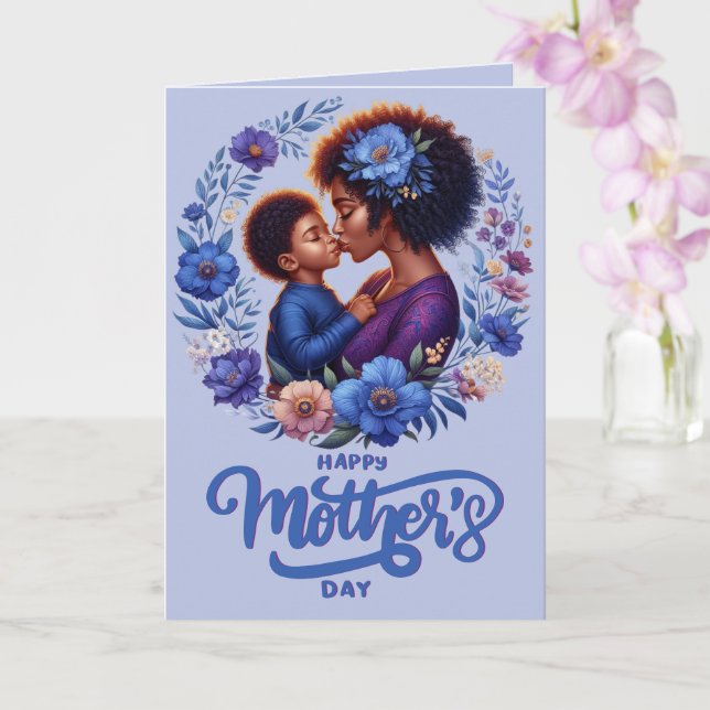 African American Mum & Son Happy Mother's Day Card (Orchid)