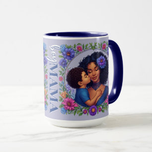 African American Mum & Son Sweet Kiss Mother's Day Mug