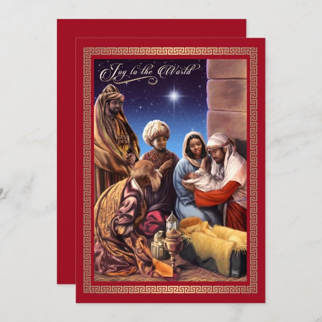 African American Nativity Art Flat Christmas Card (Front/Back)