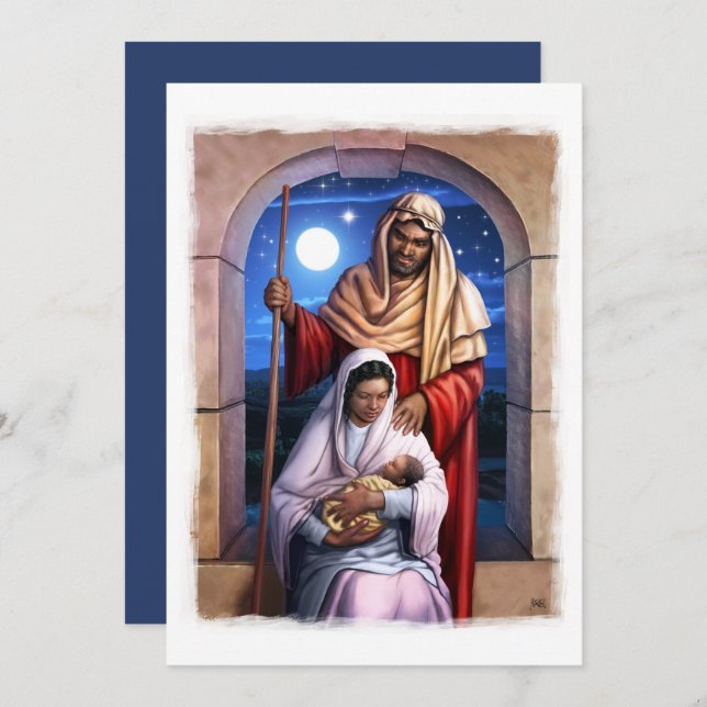 African American Nativity Art Flat Christmas Cards (Front/Back)