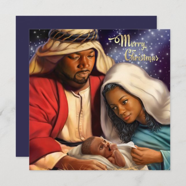 African American Nativity Art Flat Christmas Cards (Front/Back)