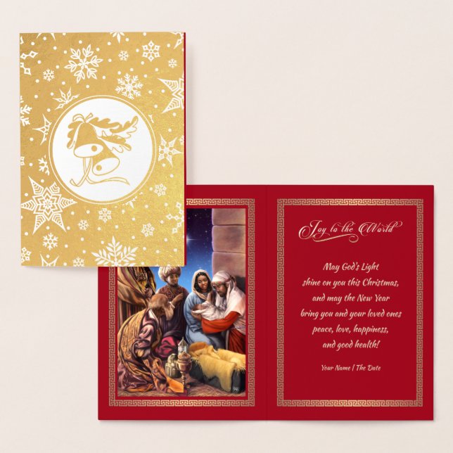 African American Nativity Scene Christmas Real Foil Card (Display)