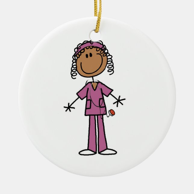African American Nurse Ceramic Tree Decoration (Front)