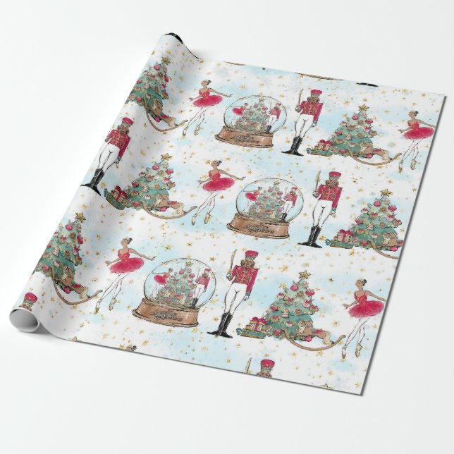African American Nutcracker Ballet Dancer Christma Wrapping Paper (Unrolled)