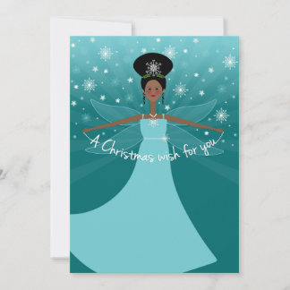 African American or Black Christmas Fairy on Teal Holiday Card