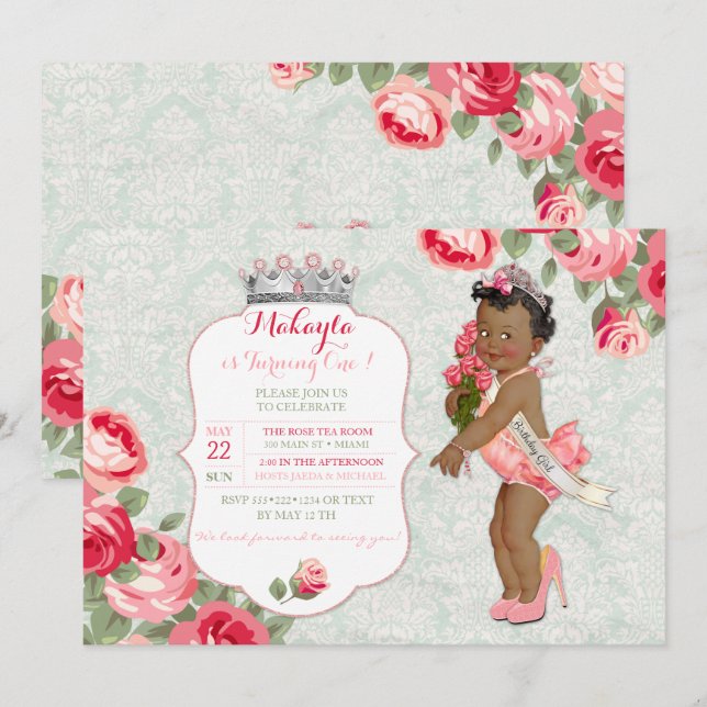 African American Pageant Princess Baby Invitation (Front/Back)